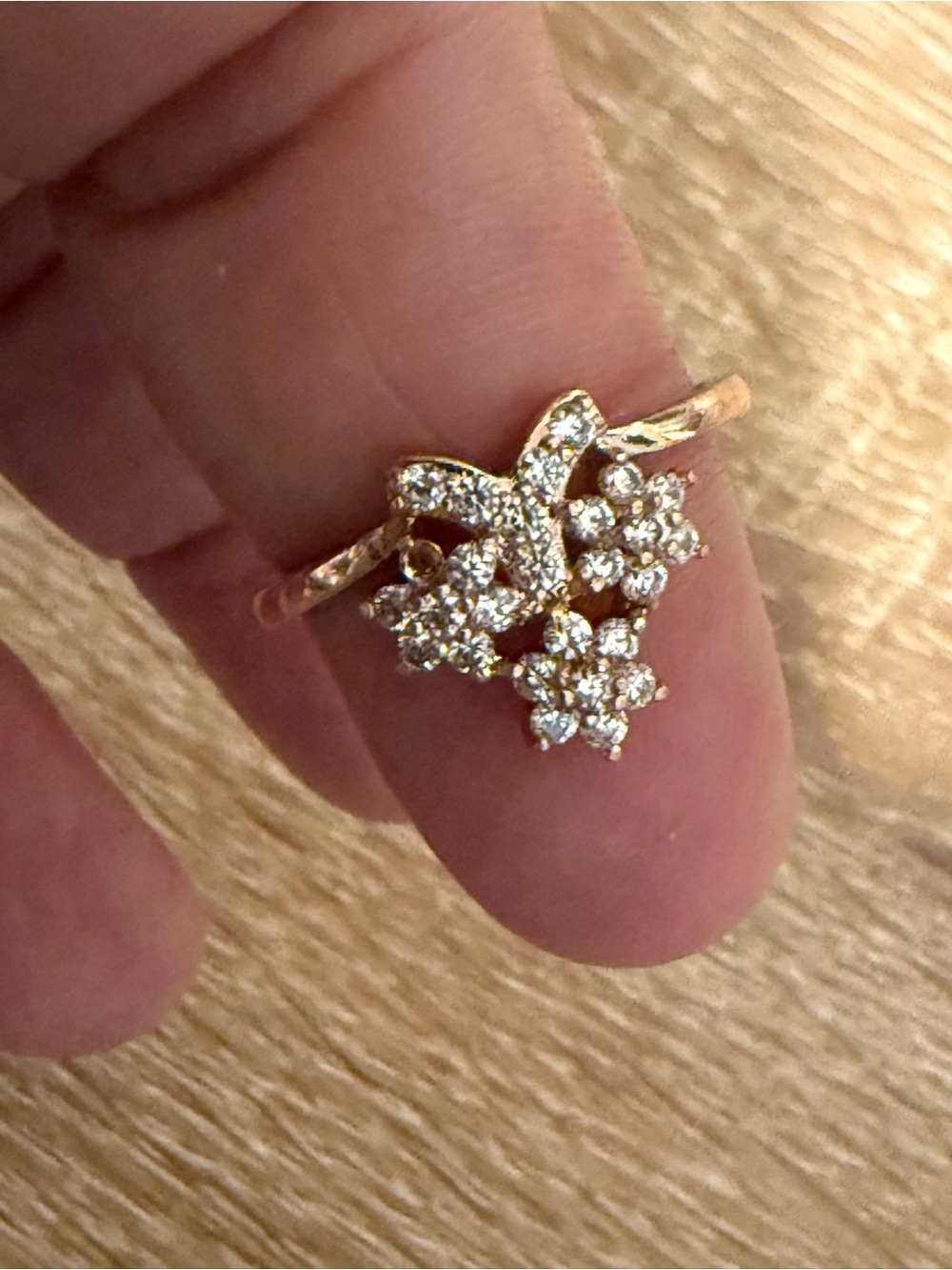 Elegant Gold Floral Cluster Ring with Clear Stones